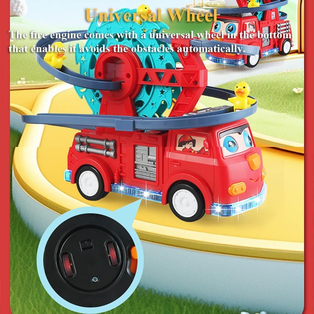 Fire Truck with Climbing Duck & Siren Sounds – Auto-Steering 3D Light Fire Engine for Loud Play