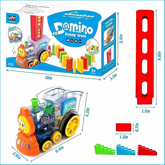 Domino Train Set with Around 40 Pcs Premium Pack Dominoes with Light Sound for 3-12 Years Old Boys Girls Kids Building Blocks Stacking Tile Game