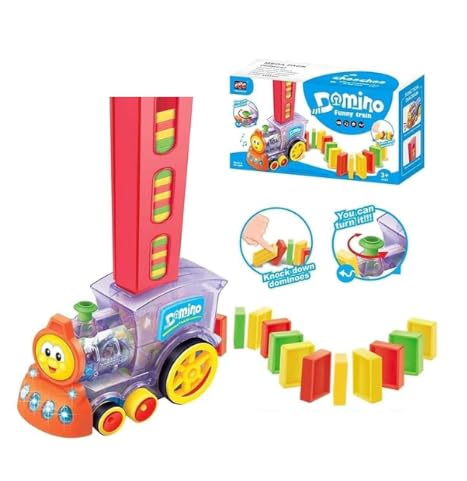 Domino Train Set with Around 40 Pcs Premium Pack Dominoes with Light Sound for 3-12 Years Old Boys Girls Kids Building Blocks Stacking Tile Game