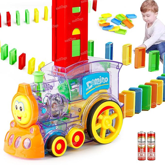 Domino Train Toy, 40 Pieces Domino Blocks Set for Kids Educational Game Play Set with Light & Sound Stacking Toy Block Set