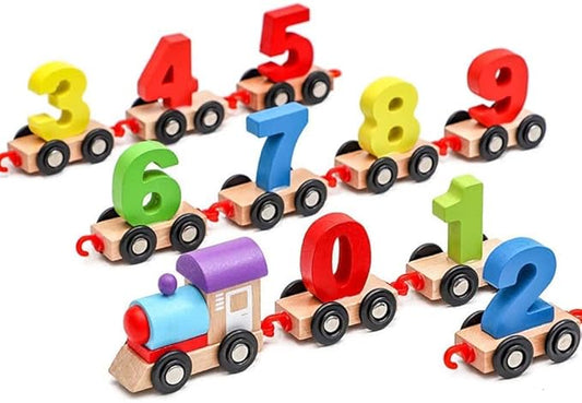 Push & Pull Digital Train Set Kids Toys, Play Train with Sliding Wheels & 0 to 9 Numbers, Wooden Train Toy