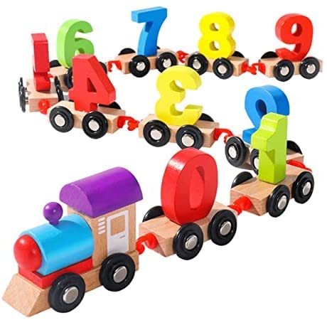 Push & Pull Digital Train Set Kids Toys, Play Train with Sliding Wheels & 0 to 9 Numbers, Wooden Train Toy