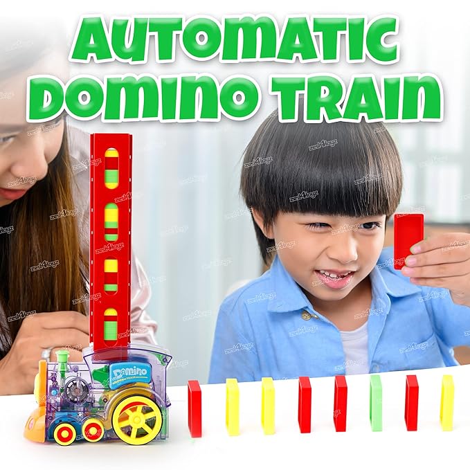 Domino Train Toy, 40 Pieces Domino Blocks Set for Kids Educational Game Play Set with Light & Sound Stacking Toy Block Set