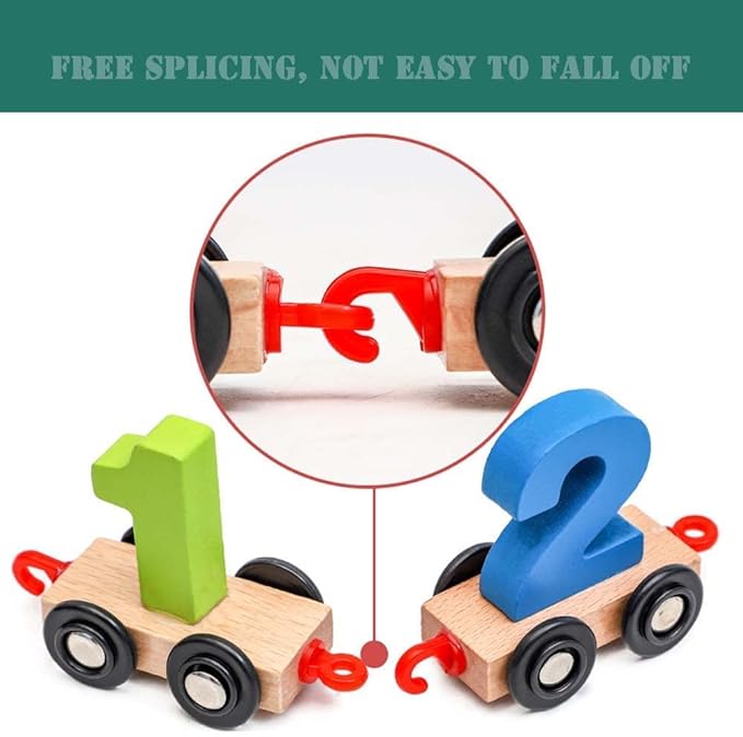 Push & Pull Digital Train Set Kids Toys, Play Train with Sliding Wheels & 0 to 9 Numbers, Wooden Train Toy