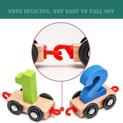 Push & Pull Digital Train Set Kids Toys, Play Train with Sliding Wheels & 0 to 9 Numbers, Wooden Train Toy