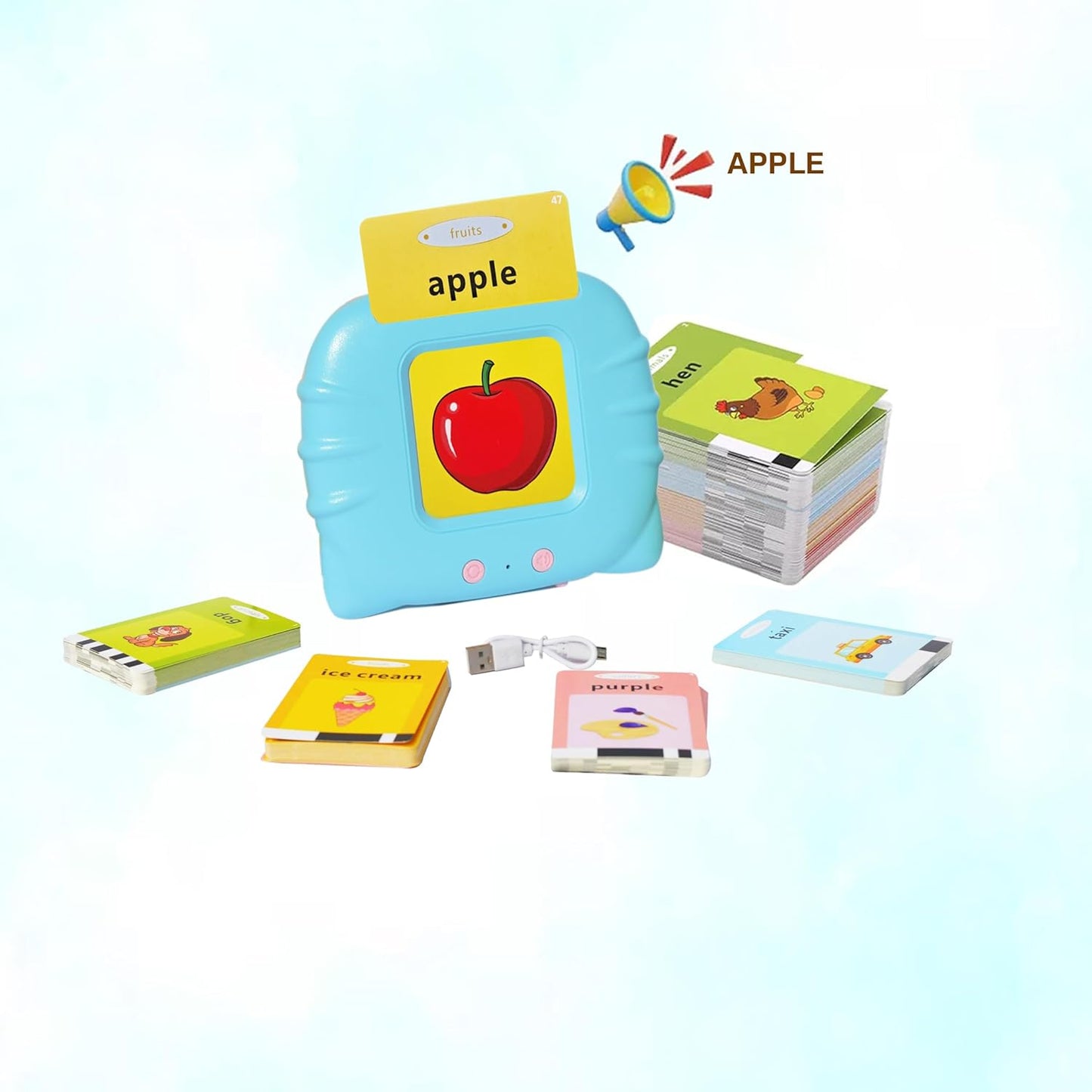 Educational Talking Flash Cards for Kids (224 Words, Rechargeable) – Blue