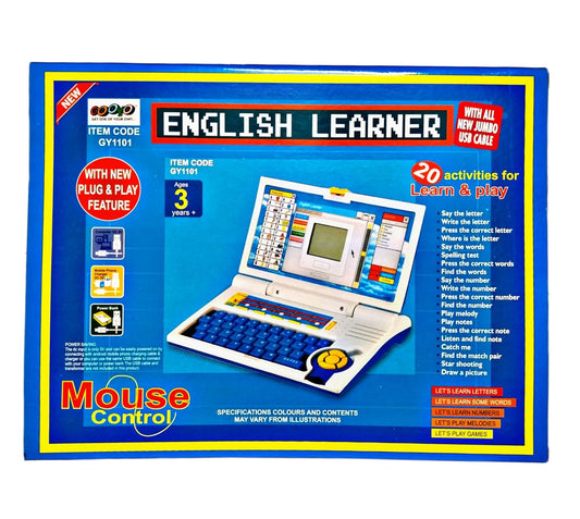 Educational Laptop Computer Toy for Kids with Mouse - 20 Activities English Learner Notebook with Games - Learn Alphabets, Words, Numbers and Music - Color As Per Stock