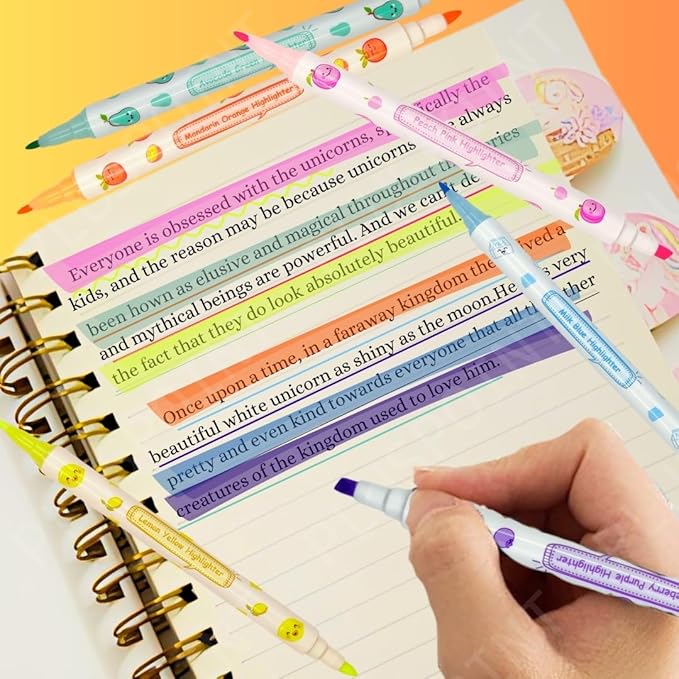 Double sided Fruit scented highlighter-Pack of 6 Fruit Scented Double Headed Highlighter Marker Pens set-Waterproof Glitter Paint Pens Permanent Colored Pens for Card Wood Art Crafts