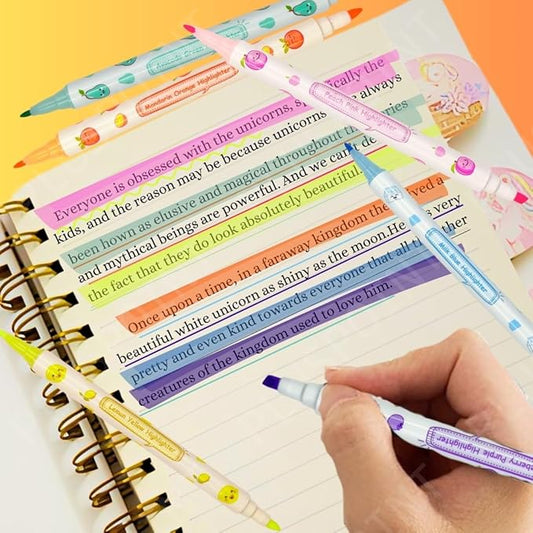 Double sided Fruit scented highlighter-Pack of 6 Fruit Scented Double Headed Highlighter Marker Pens set-Waterproof Glitter Paint Pens Permanent Colored Pens for Card Wood Art Crafts