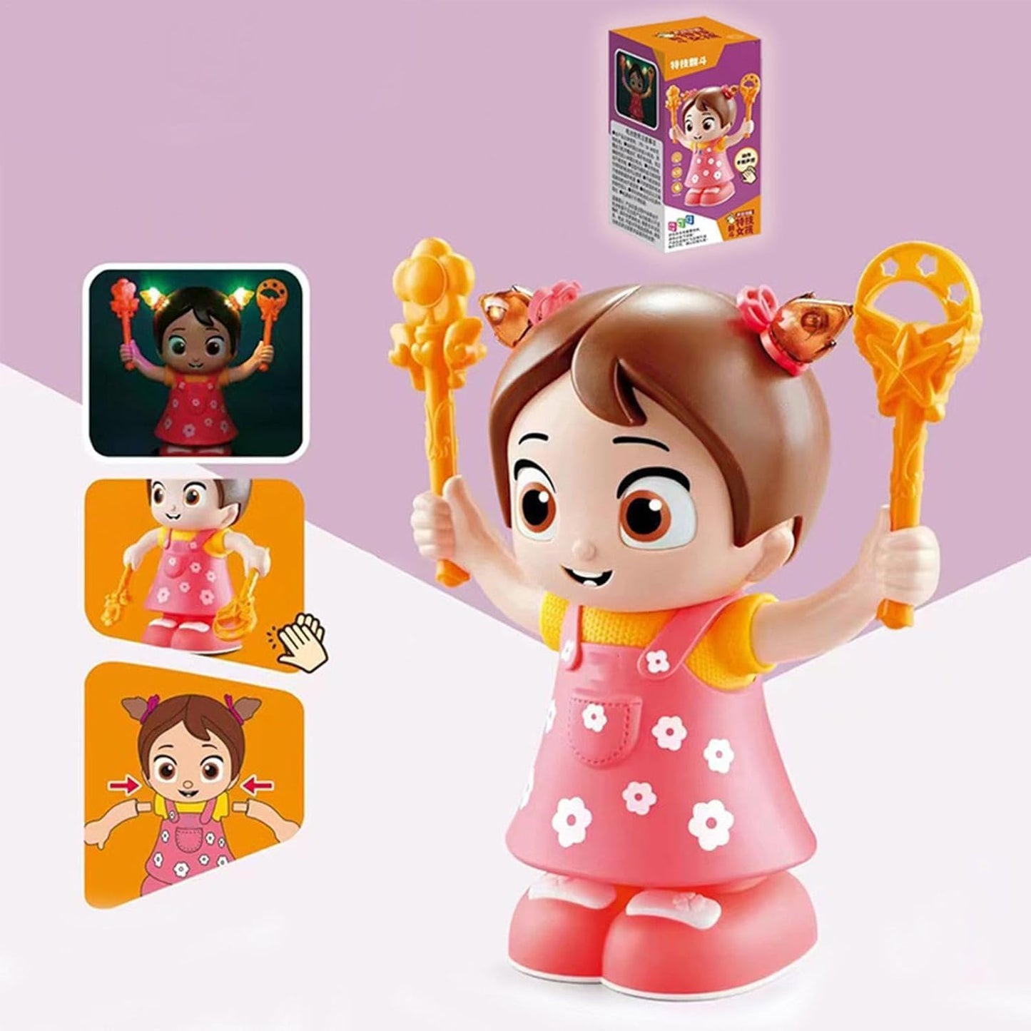 Dancing flip Stunt Doll for Kids,360 Degree Rotation with Music,Light