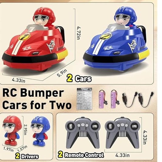 2 Player RC Bumper Car – Set of 2 Remote-Controlled Bumper Cars with 360° Spins, LED Lights, Sound Effects & Ejecting Drivers –Child Play and Kids Aged 3+ Years - Red & Blue