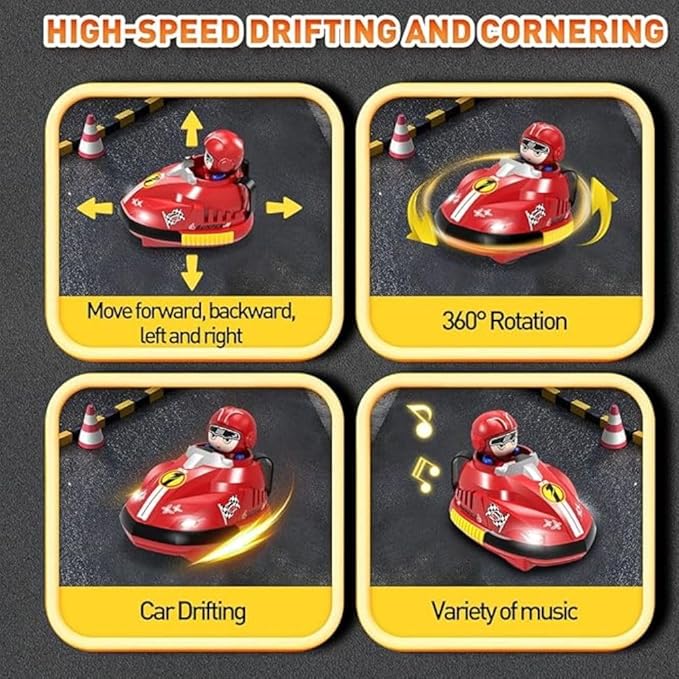 2 Player RC Bumper Car – Set of 2 Remote-Controlled Bumper Cars with 360° Spins, LED Lights, Sound Effects & Ejecting Drivers –Child Play and Kids Aged 3+ Years - Red & Blue