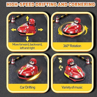 2 Player RC Bumper Car – Set of 2 Remote-Controlled Bumper Cars with 360° Spins, LED Lights, Sound Effects & Ejecting Drivers –Child Play and Kids Aged 3+ Years - Red & Blue