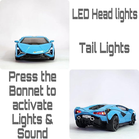 1:32 Scale Die-Cast Metal Lamborghiini Sian Car with Openable Doors,Pull Back Action,Blinking Lights【Pack of 1}