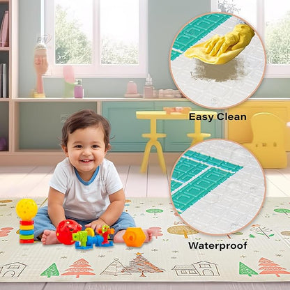 Reversible Baby Play Mat & Crawling Foldable Foam Mat (6.5x5 ft, 0.9cm Thickness)