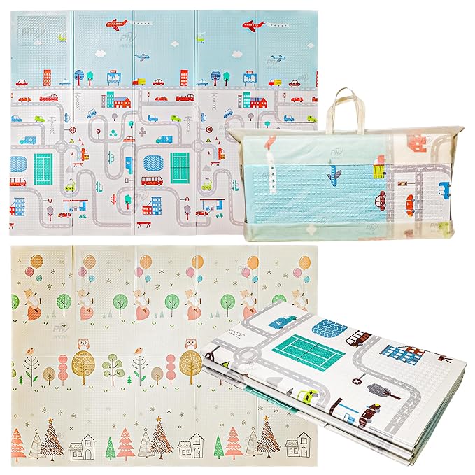 Reversible Baby Play Mat & Crawling Foldable Foam Mat (6.5x5 ft, 0.9cm Thickness)