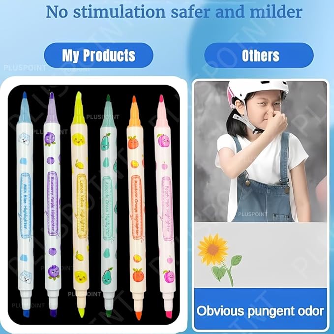 Double sided Fruit scented highlighter-Pack of 6 Fruit Scented Double Headed Highlighter Marker Pens set-Waterproof Glitter Paint Pens Permanent Colored Pens for Card Wood Art Crafts