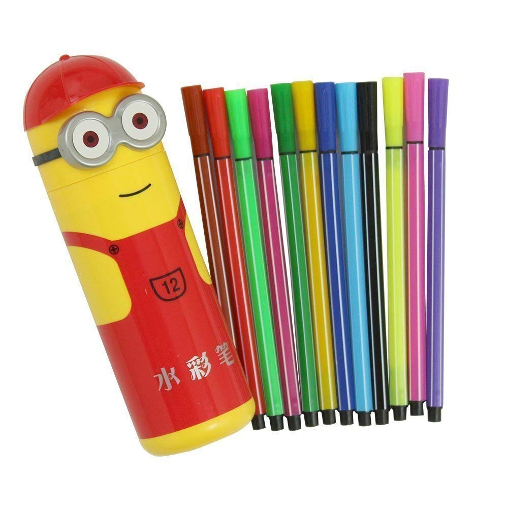 Minions Cartoon Character Sketch Pens Box, 12 Colored Pens for Kids