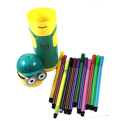 Minions Cartoon Character Sketch Pens Box, 12 Colored Pens for Kids