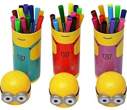 Minions Cartoon Character Sketch Pens Box, 12 Colored Pens for Kids