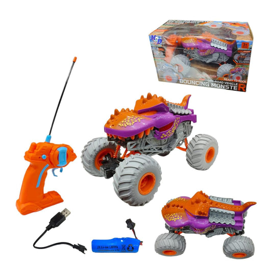 1:24 Scale R/C Rechargeable Bouncing Monster Truck with Lights for Kids【Pack of 1】【Multi-Colored】