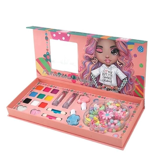 Cosmetic Kids Makeup Kit for Girls Kids Play Washable Makeup Set Mirror Lip Gloss Nail Paint Eye Shadow Palette with Brush for Girls