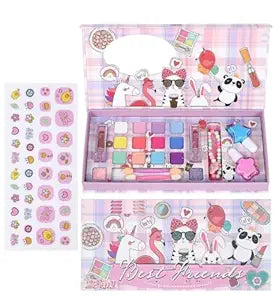 Cosmetic Kids Makeup Kit for Girls Kids Play Washable Makeup Set Mirror Lip Gloss Nail Paint Eye Shadow Palette with Brush for Girls