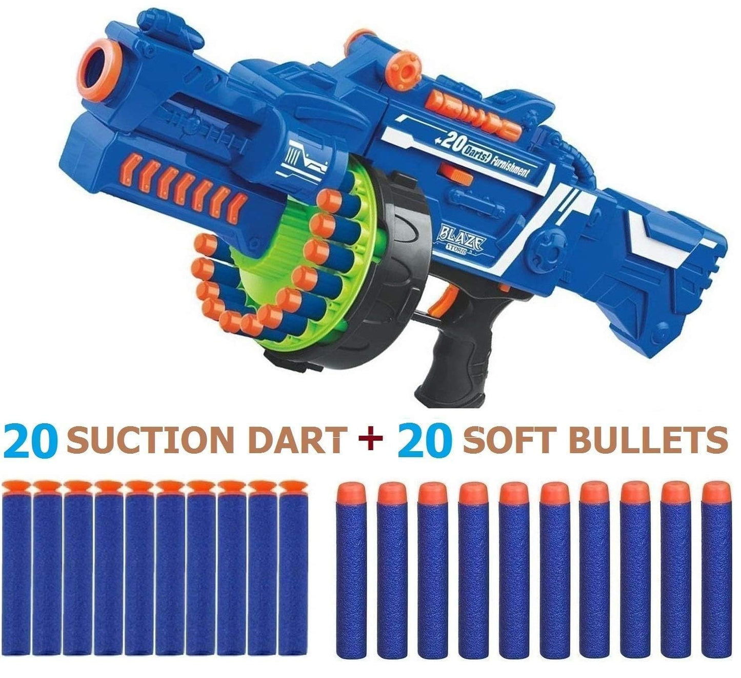 Blaze Storm Manual Soft Bullet Shooting Gun Toy with 40 Pcs Soft Foam Bullets and Suction Darts for Kids