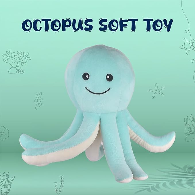 Plush Mint Green Octopus Soft Toy, 30 cm