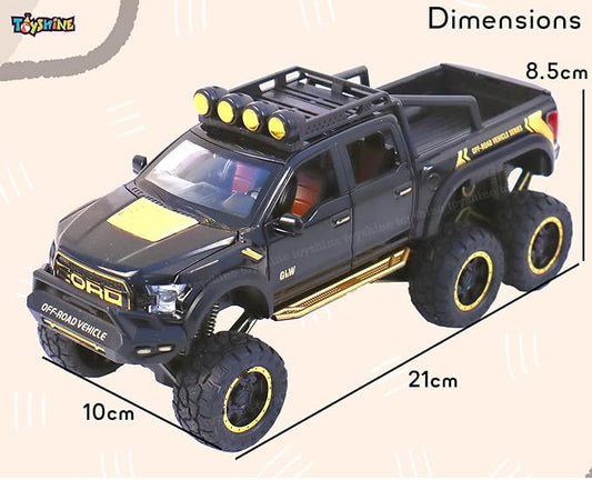 Ford Raptor F150 Pickup Model Exclusive Alloy Diecast Pull Back Toy car with Openable Doors & Light Music Toys for Kids Boy Girl Gift (1:24 F150 Raptor 6X6 - Black)
