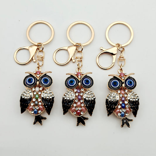 Black Owl Diamond Keychain