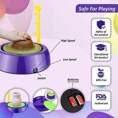 Kids Pottery Wheel Kit - Battery Operated Pottery Wheel & Painting Kit