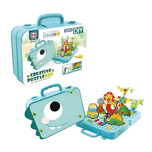 3D Dinosaur Puzzle Building Blocks Creative Set for Kids | 163 Pieces with Drill & Screwdriver