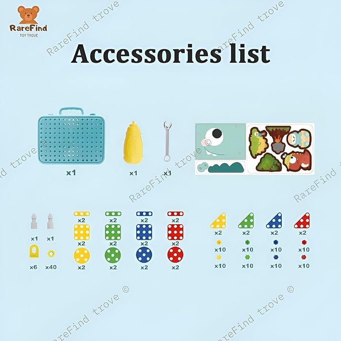 3D Dinosaur Puzzle Building Blocks Creative Set for Kids | 163 Pieces with Drill & Screwdriver