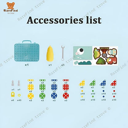 3D Dinosaur Puzzle Building Blocks Creative Set for Kids | 163 Pieces with Drill & Screwdriver