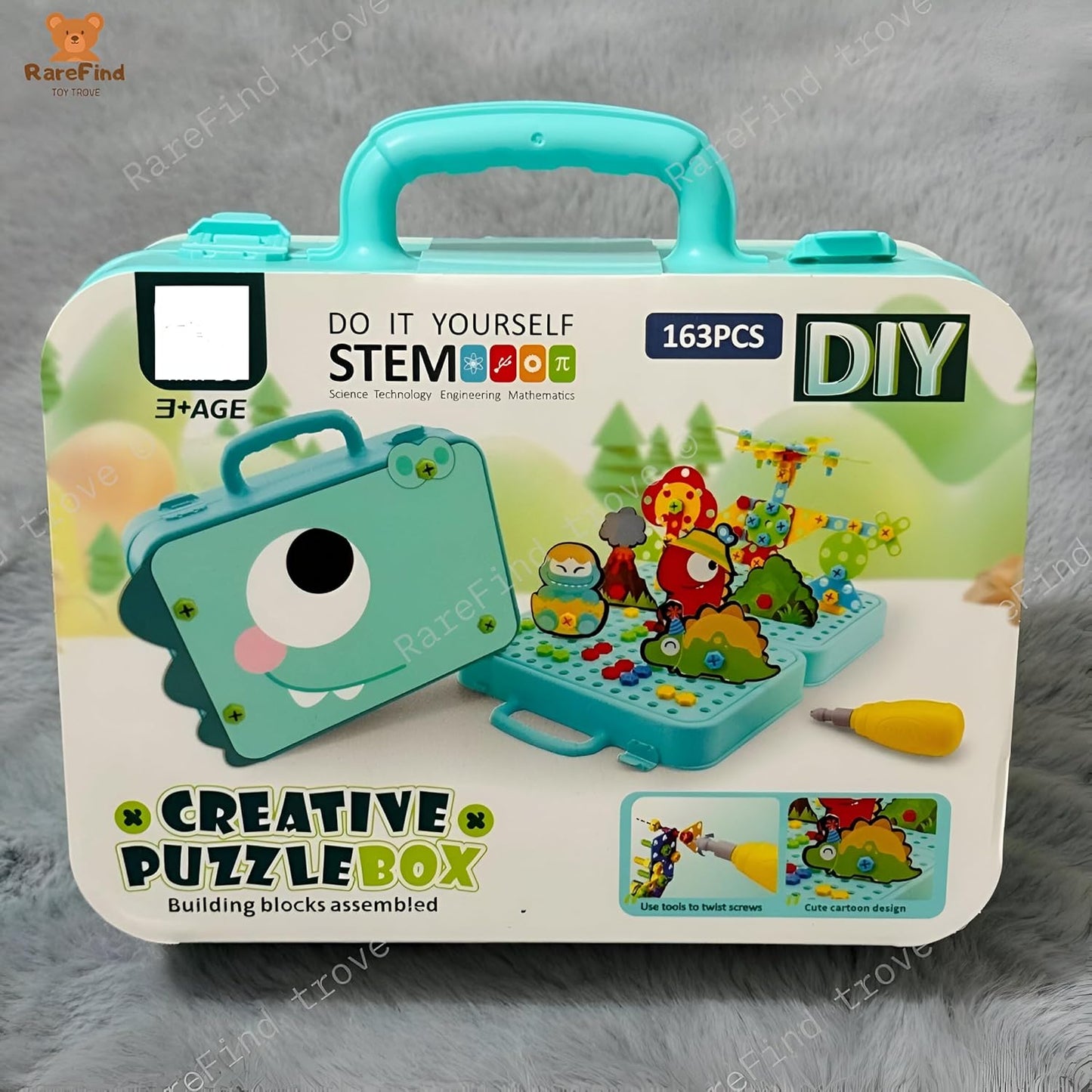 3D Dinosaur Puzzle Building Blocks Creative Set for Kids | 163 Pieces with Drill & Screwdriver