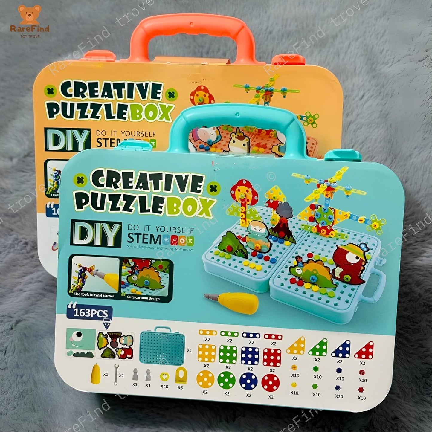 3D Dinosaur Puzzle Building Blocks Creative Set for Kids | 163 Pieces with Drill & Screwdriver