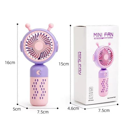 Mini Cartoon USB Fan – Cute Moon Design with Dual Speed (Pink & Purple)