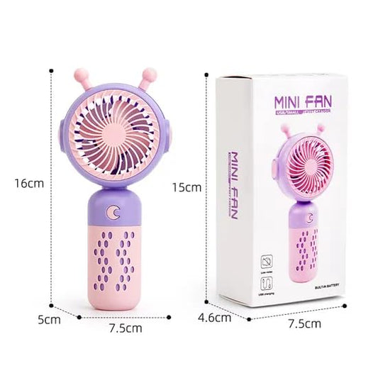 Mini Cartoon USB Fan – Cute Moon Design with Dual Speed (Pink & Purple)