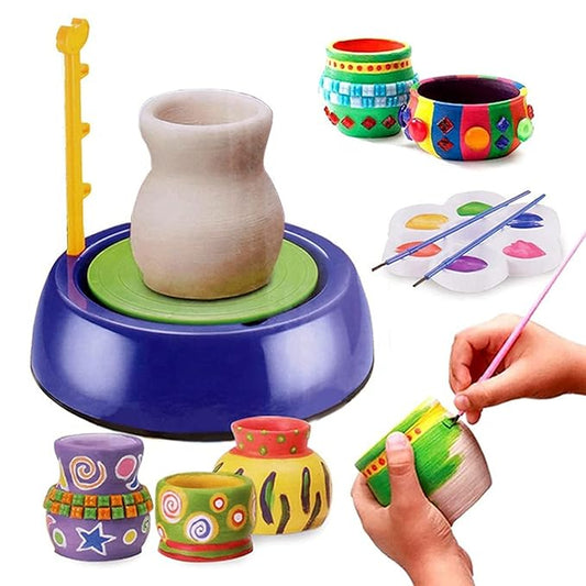 Pottery Wheel Kit - Battery Operated Pottery Wheel & Painting Kit for Beginners with Modeling Clay, Sculpting Clay & Tools