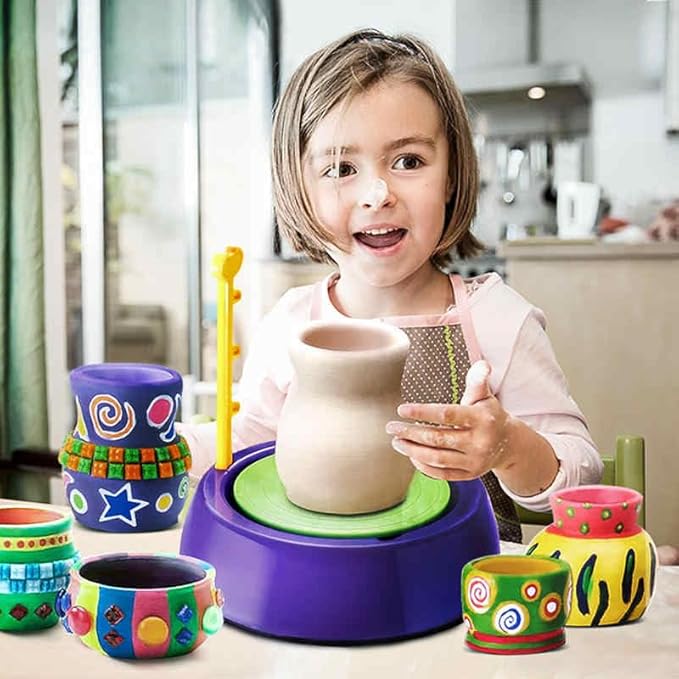Pottery Wheel Kit - Battery Operated Pottery Wheel & Painting Kit for Beginners with Modeling Clay, Sculpting Clay & Tools