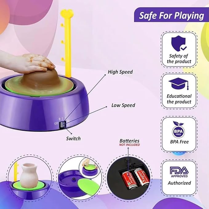 Pottery Wheel Kit - Battery Operated Pottery Wheel & Painting Kit for Beginners with Modeling Clay, Sculpting Clay & Tools