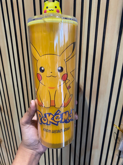 Pokemon Theme Plastic Sipper with 3D Top Lid And Straw For Kids