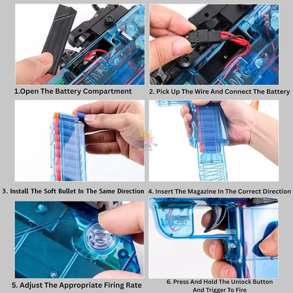 Uzi-SMG Automatic Foam Dart Rapid Fire Toy Blaster with Soft Bullets Battery Operated Machine Gun