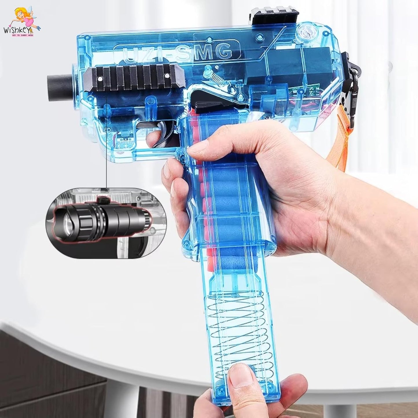 Uzi-SMG Automatic Foam Dart Rapid Fire Toy Blaster with Soft Bullets Battery Operated Machine Gun
