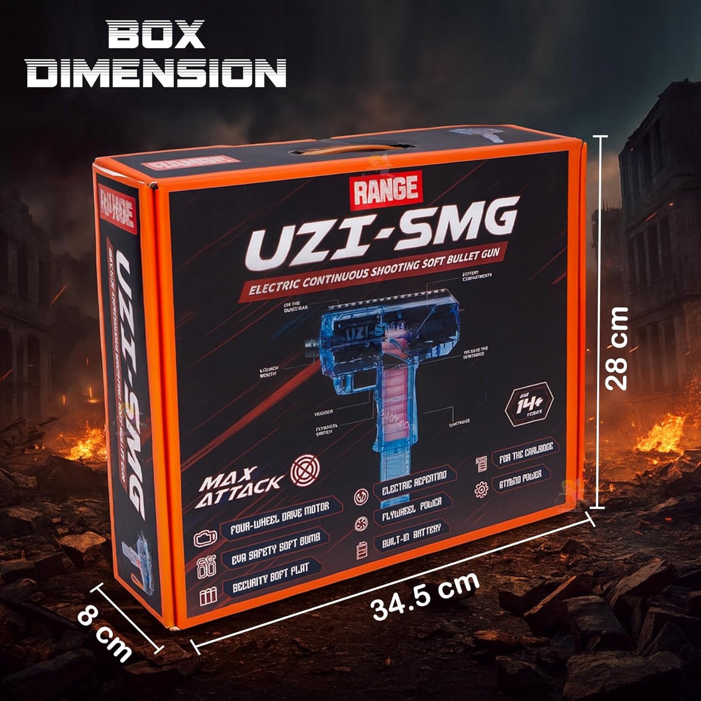 Uzi-SMG Automatic Foam Dart Rapid Fire Toy Blaster with Soft Bullets Battery Operated Machine Gun
