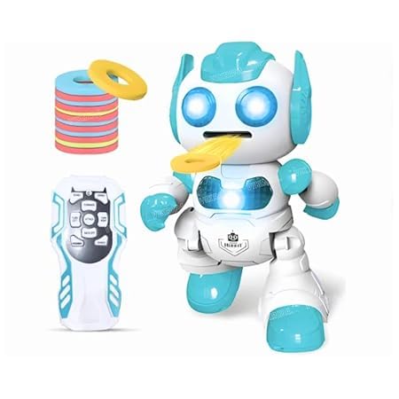 Remote Control Robot, Flying Saucer Launching Robot Toy with Lights & Sounds, RC Combat Robot Battle Toy for Kids