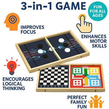 3 in 1 String Hockey Board Game, Chess and Ludo (58 Cm Long)