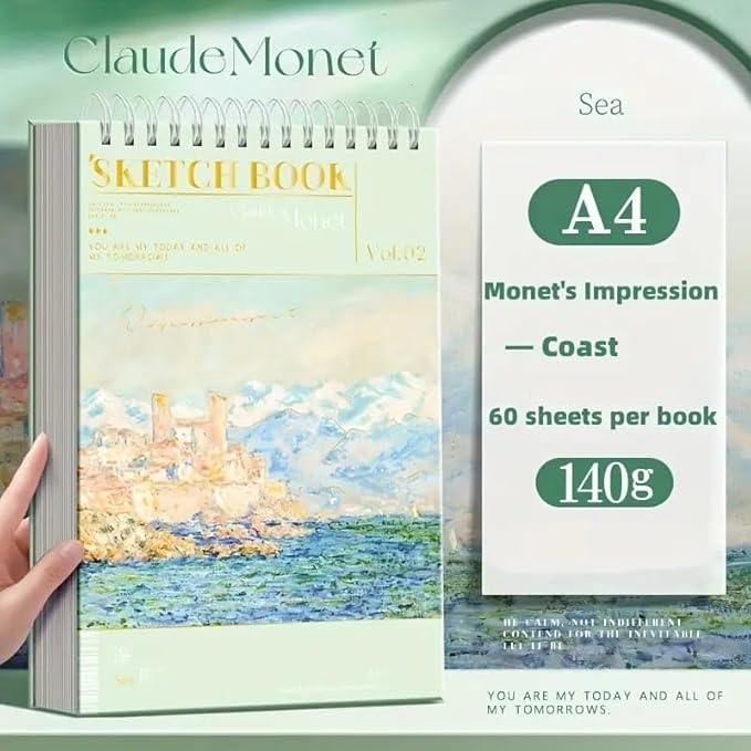 A4 Sketching Book for Artists – 60 Sheets Thick Paper Sketchpad for Drawing, Painting & Art Work – Hand-Painted Colored Lead Album (Sea Green- Sketching Book)
