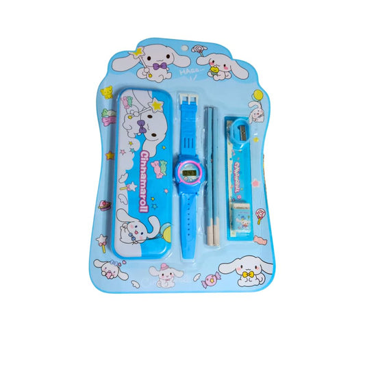 Assorted 7 in 1 Kids Cartoon Stationery Set with Digital Wrist Watch